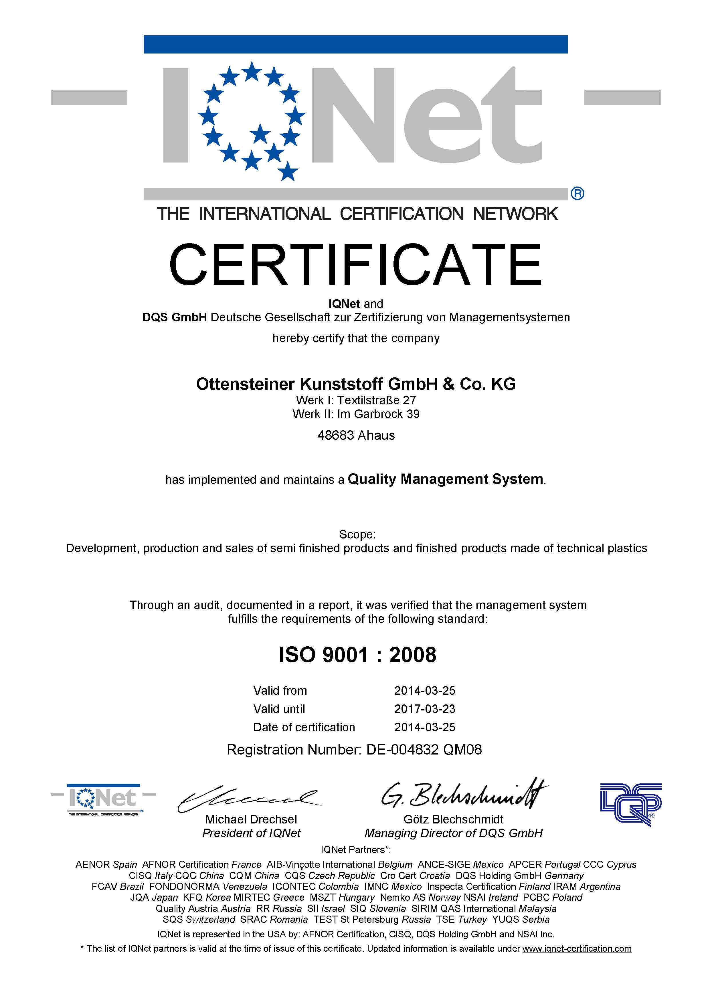 004832 - Ottensteiner Kunststoff GmbH & Co. KG - certificate - Englisch IQNet - 2014-03-25 - QM08
